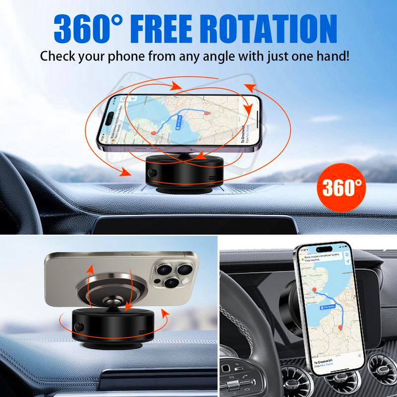 360° Rotatable Car Magnetic Phone Holder Phone Mount, Electric Vacuum Suction Cup Phone Mount, Vacuum Magnetic Car Phone Mount for Phone Black