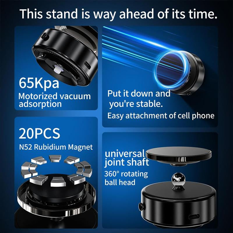 360° Rotatable Car Magnetic Phone Holder Phone Mount, Electric Vacuum Suction Cup Phone Mount, Vacuum Magnetic Car Phone Mount for Phone Black